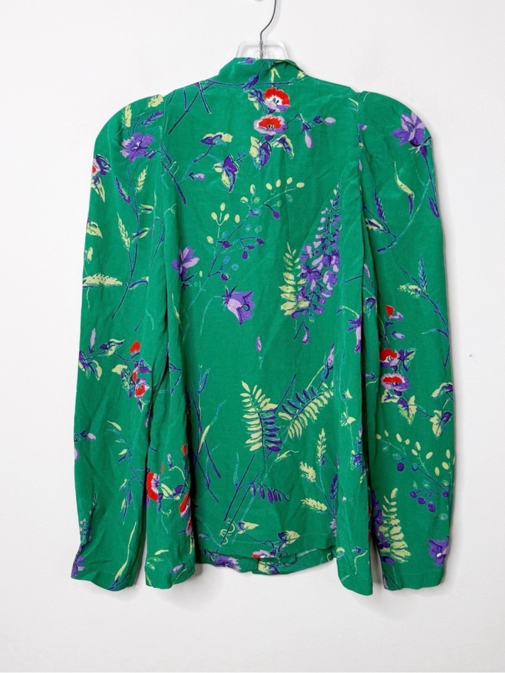 MAJE Cosina Green Floral Button Front Tie Neck Blouse Top Sz. 1 or a Small - Picture 3 of 4